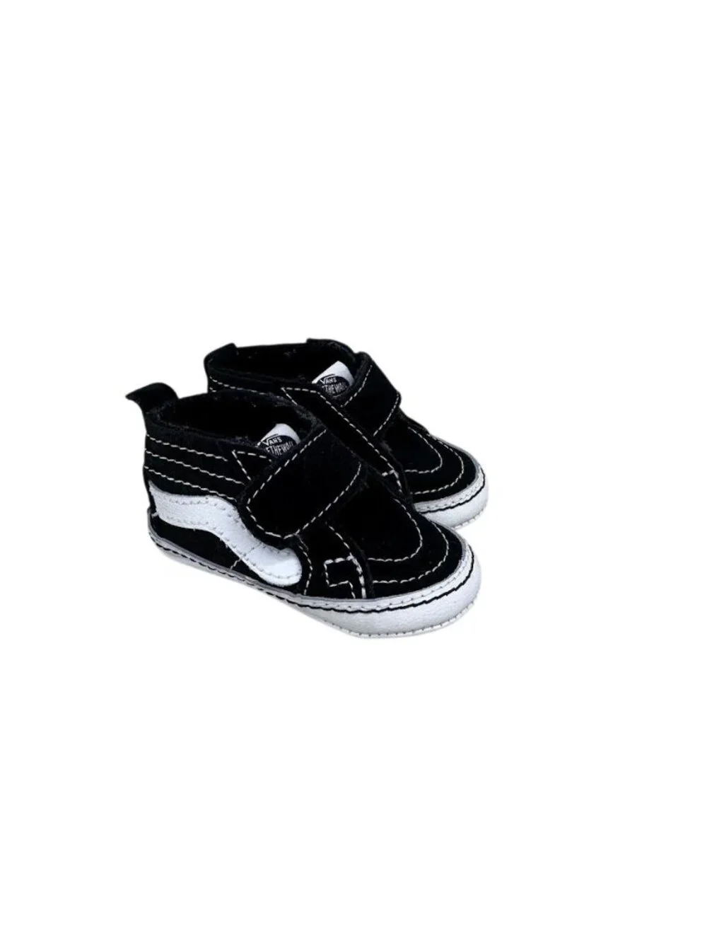 Vans Sk8 Hi Black Crib Shoes Soft Sole High Top Sneakers Hook & Loop Infant sz 2